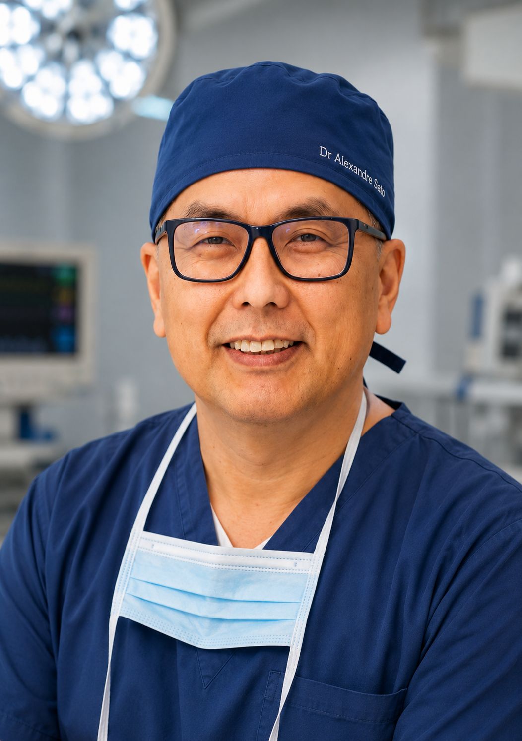 Dr. Alexandre Sato em ambiente de centro cirúrgico hospitalar